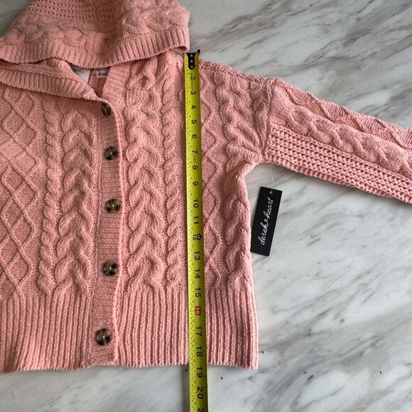 Derek Heart Chunky Chenille Cable Knit Cardigan Sweater Hooded S Coral Button Up - Picture 11 of 15